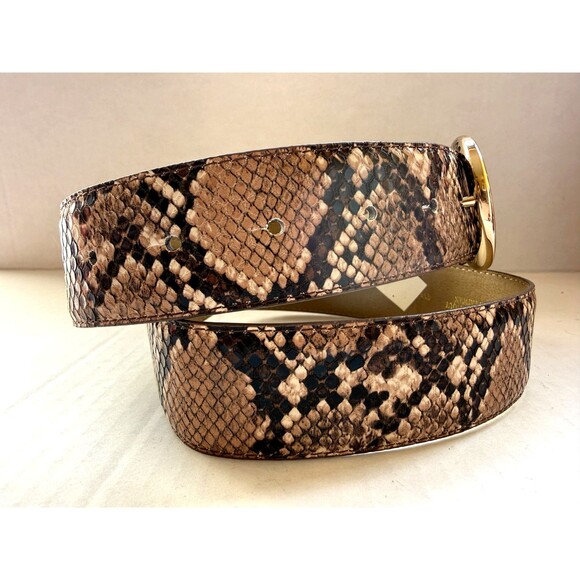 Express Faux Snakeskin Womens Belt Beige Brown Size Small S Brass Buckle 26-32" - Picture 2 of 13